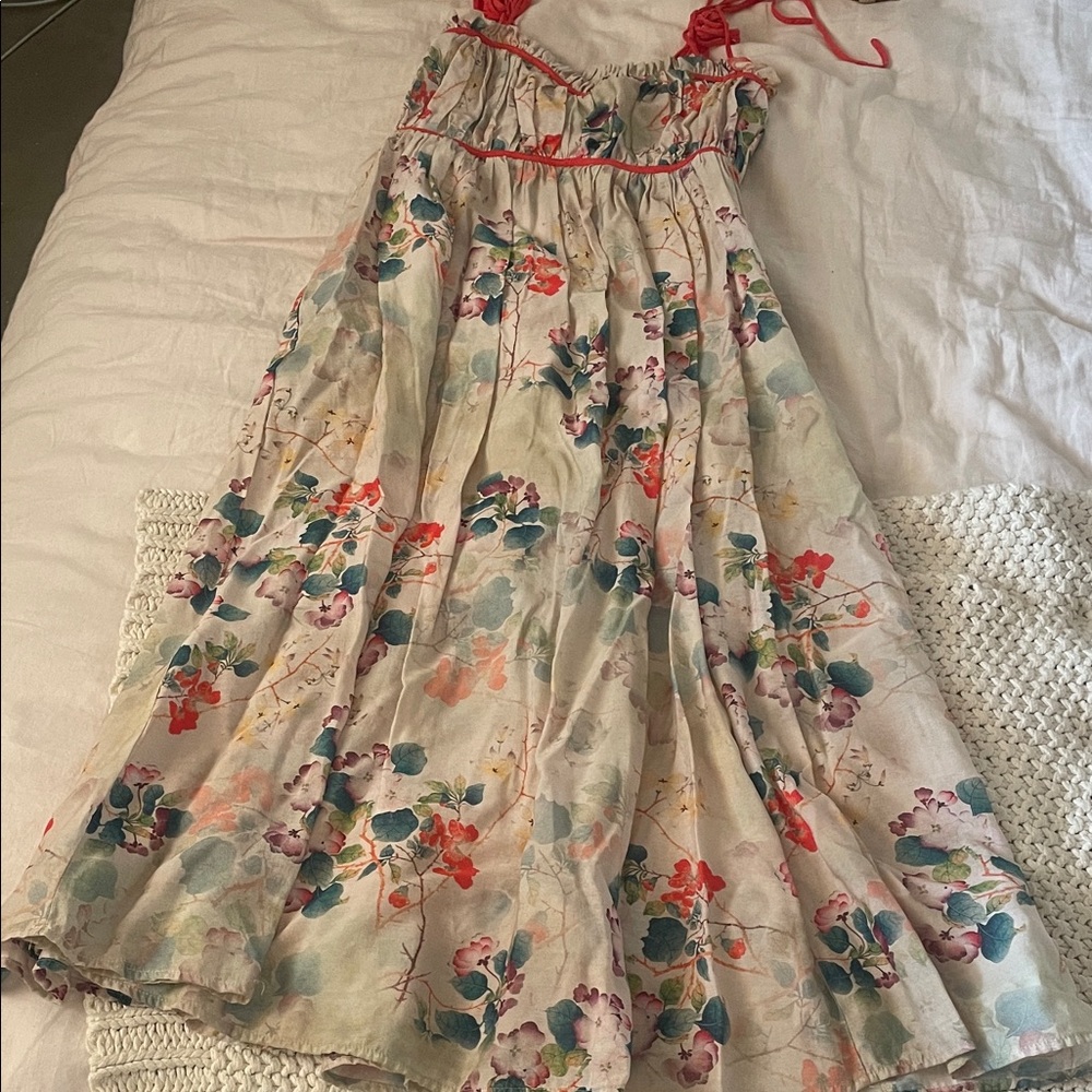 Mahina Floral Dress with Red Accents